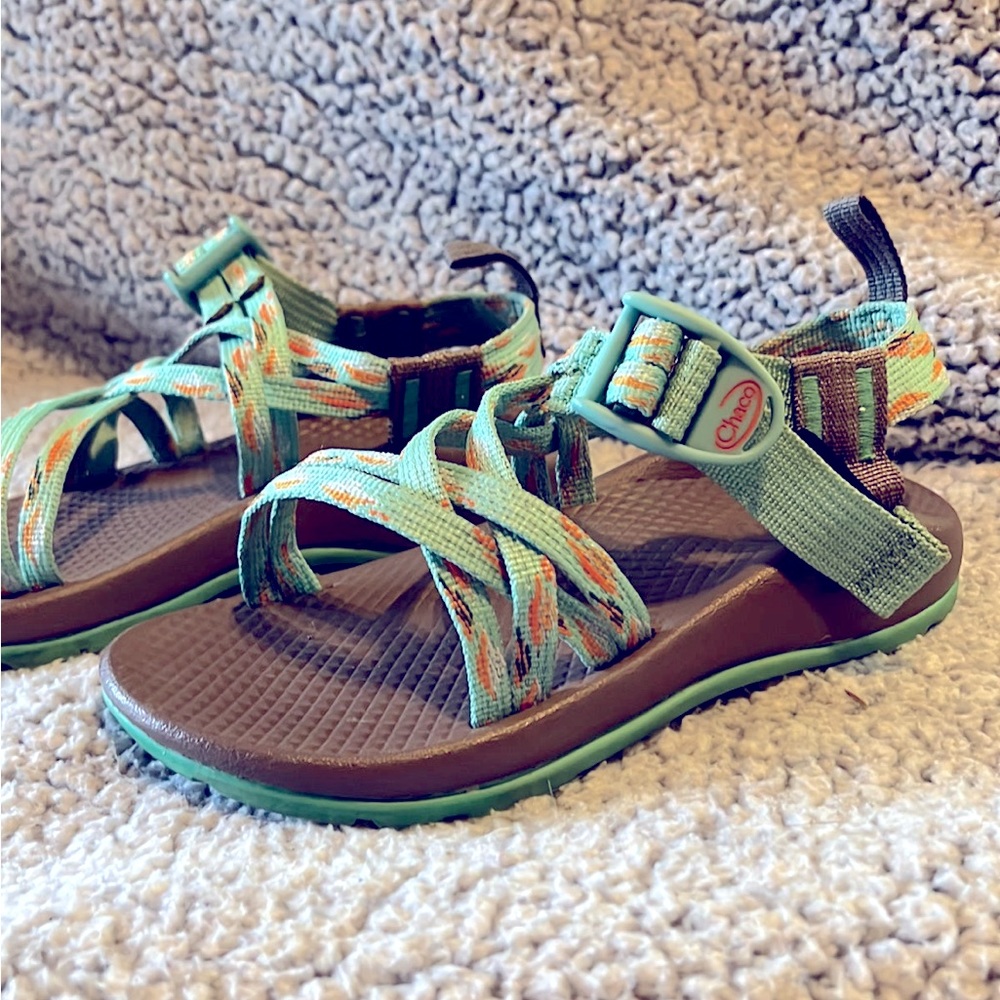 Girls Chaco sandals teal orange and grey size 12